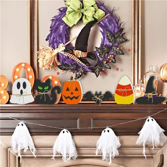 6PCS Halloween Wooden Decor - Halloween Wooden Signs Freestanding Table Signs - Picture 7 of 7